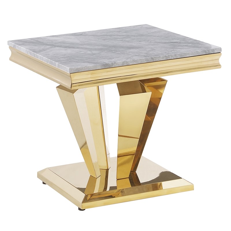 Crownie Gold Square Faux Marble End Table