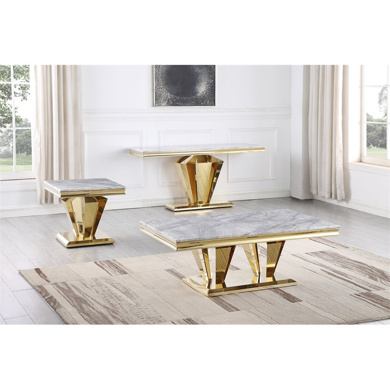 Crownie Gold Square Faux Marble End Table