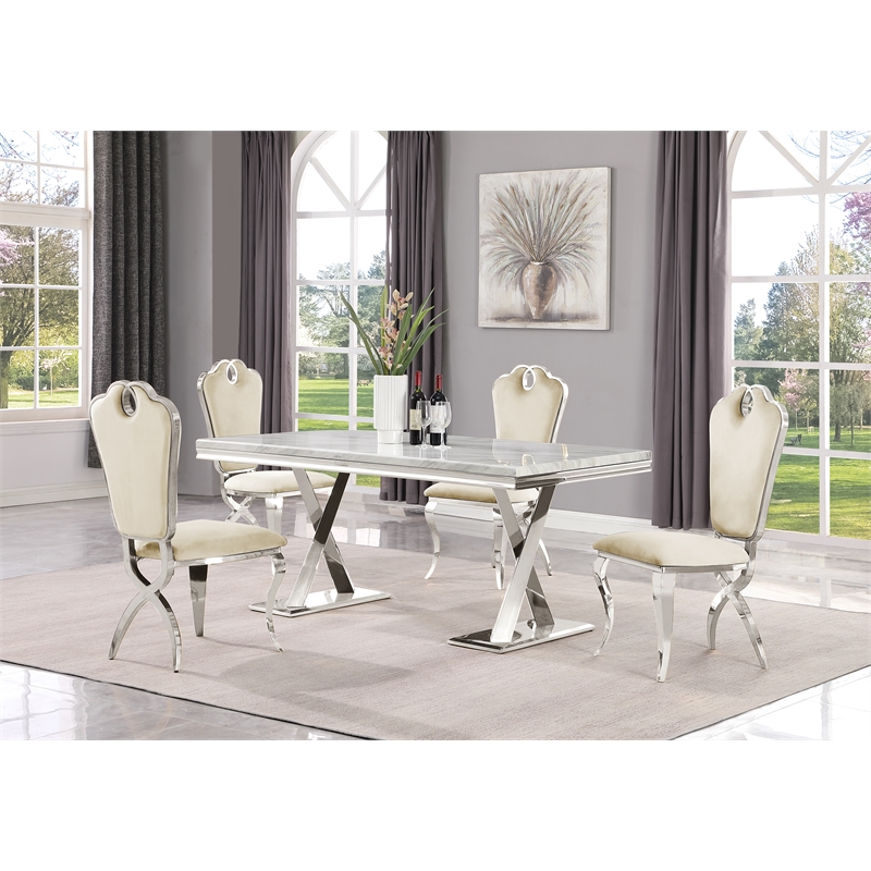 Lexim Cream Velvet Dining Chairs in Silver (Set of 2)