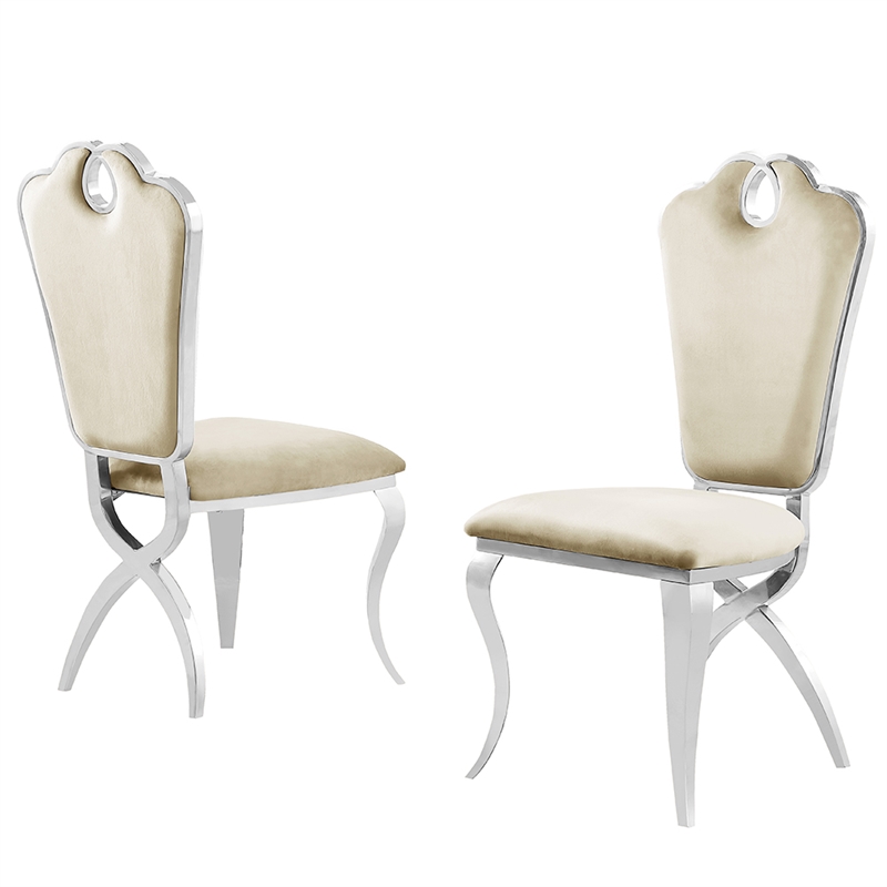 Lexim Cream Velvet Dining Chairs in Silver (Set of 2)