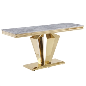 Crownie Gold Rectangle Faux Marble Console Table