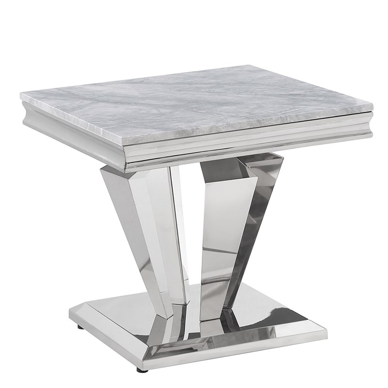 Crownie Silver Square Faux Marble End Table