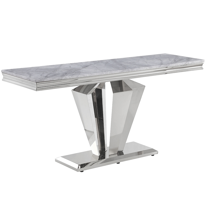 Best Master Furniture Crownie Silver Rectangle Faux Marble Console Table