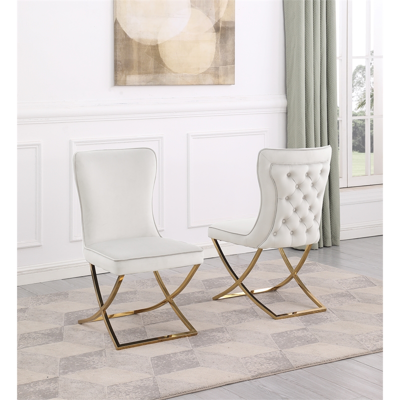 Titan Beige/Gold Velvet Dining Chairs (Set of 2)