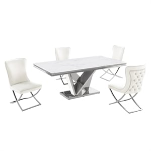 Titan Beige/Silver Faux Marble Dining Set (5-piece)