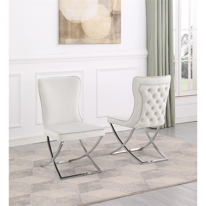 Titan Beige/Silver Velvet Dining Chairs (Set of 2)