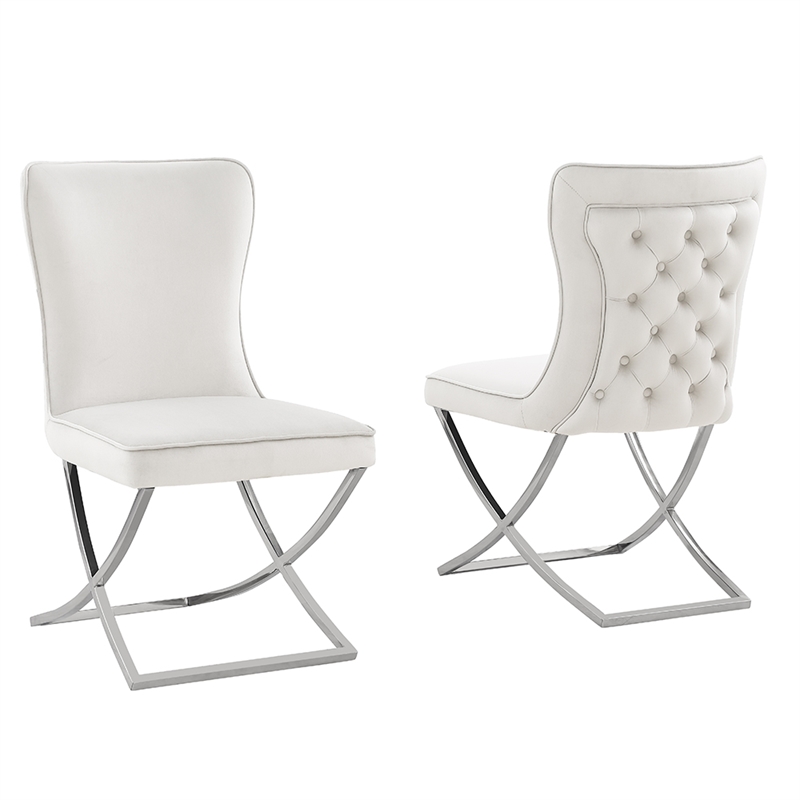 Titan Beige/Silver Velvet Dining Chairs (Set of 2)