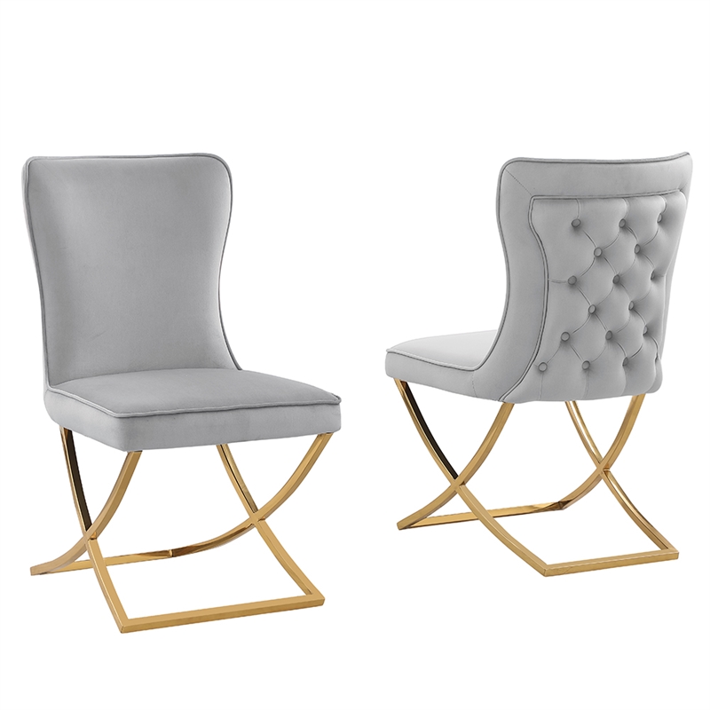 Titan Gray/Gold Velvet Dining Chairs (Set of 2)