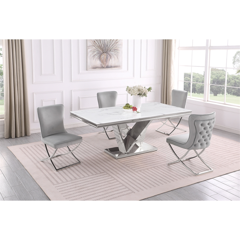 Titan Gray/Silver Velvet Dining Chairs (Set of 2)