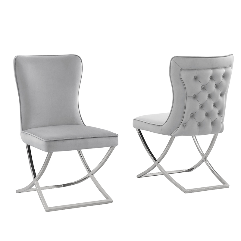 Titan Gray/Silver Velvet Dining Chairs (Set of 2)