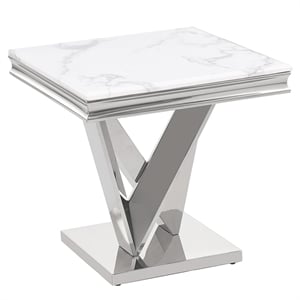 Titan Silver Square Faux Marble End Table