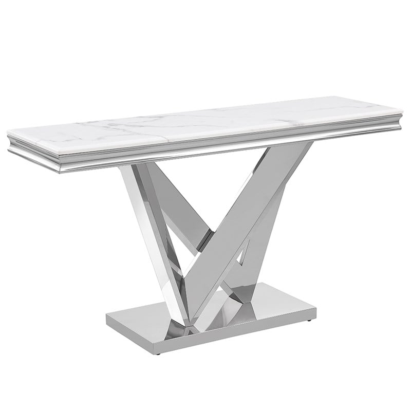 Titan Silver Rectangle Faux Marble Console Table