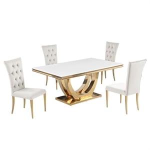 Terracotta Beige/Gold Faux Marble Dining Set (5-Piece)