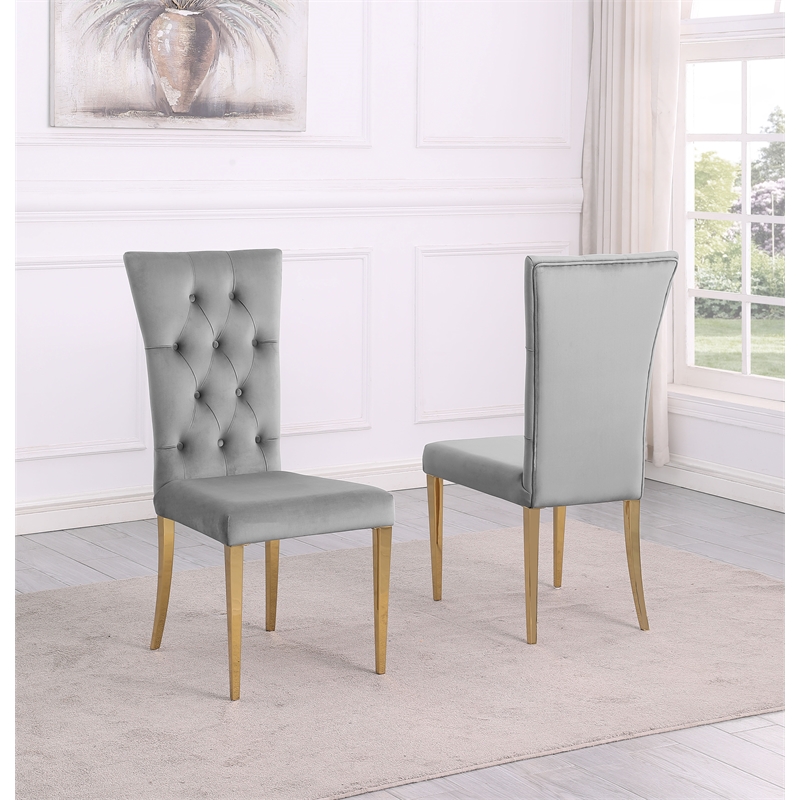 Terracotta Gray Velvet Dining Chairs in Gold (Set of 2)