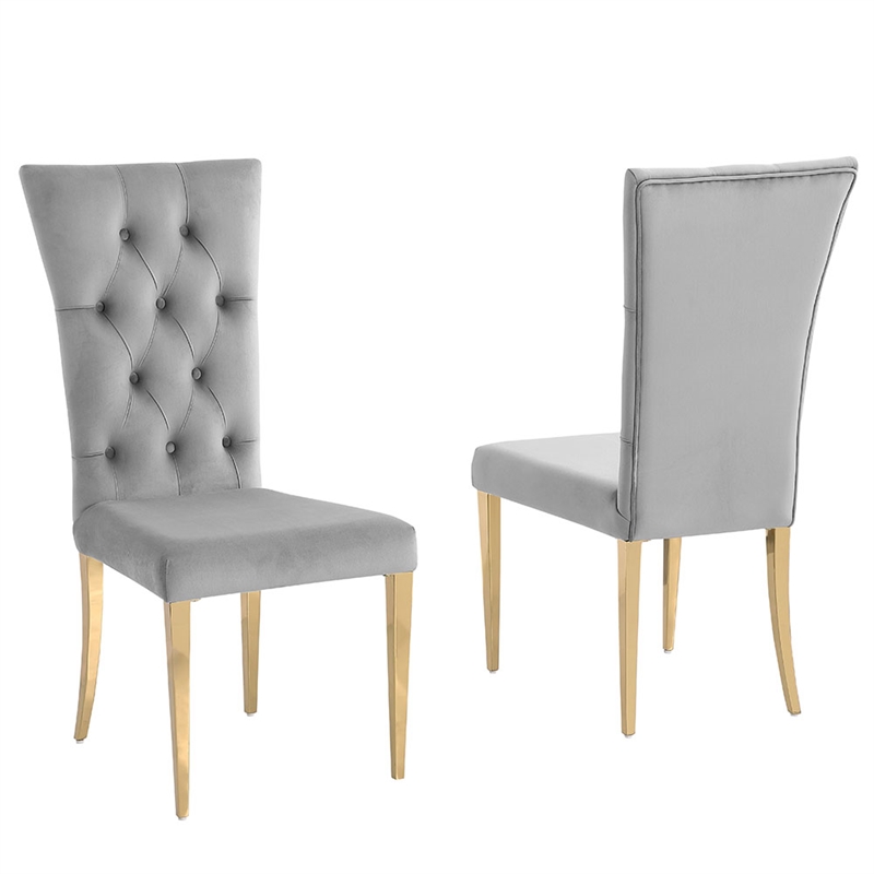 Terracotta Gray Velvet Dining Chairs in Gold (Set of 2)