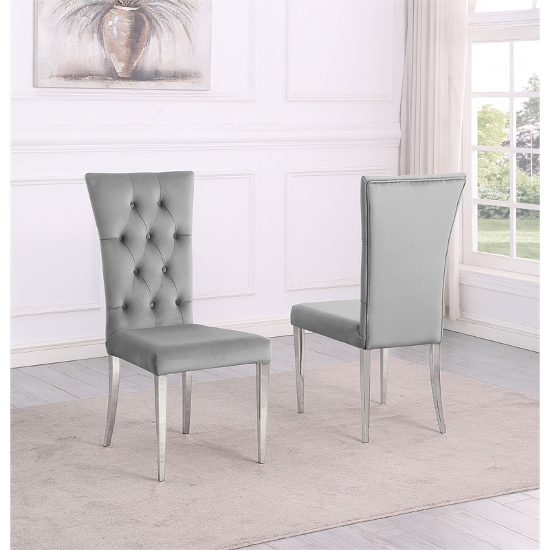 Terracotta Gray Velvet Dining Chairs in Silver (Set of 2)