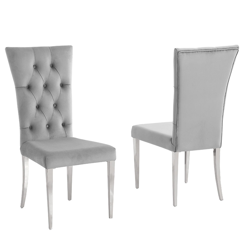 Terracotta Gray Velvet Dining Chairs in Silver (Set of 2)