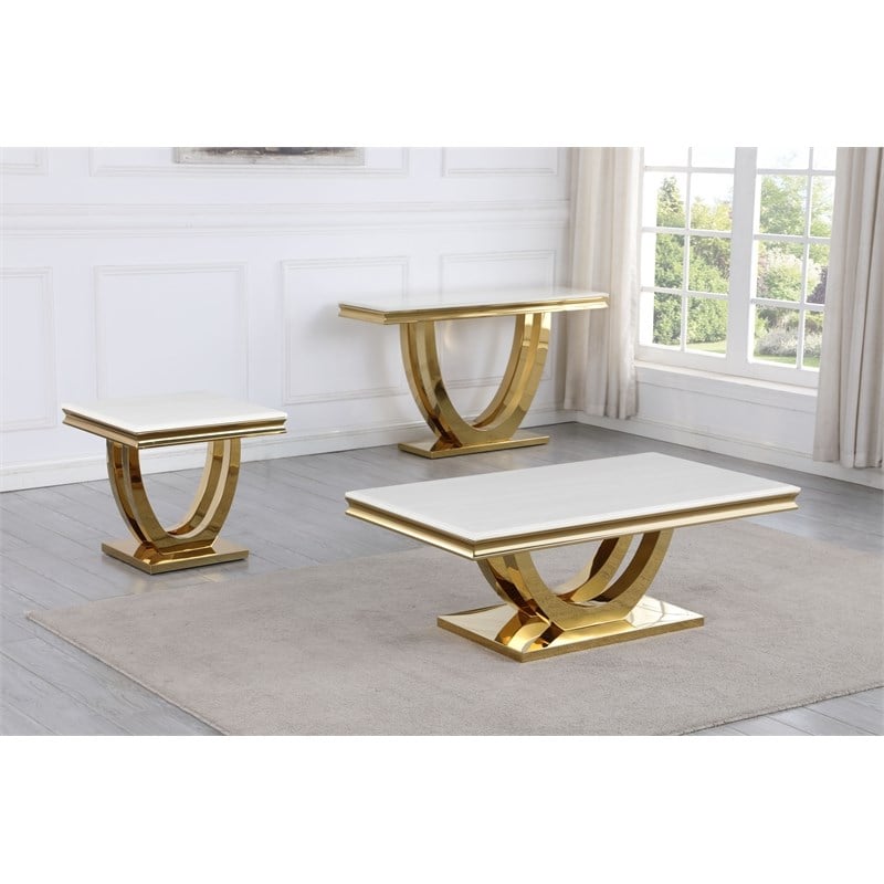 Best Master Furniture Terracotta Gold Square Faux Marble End Table