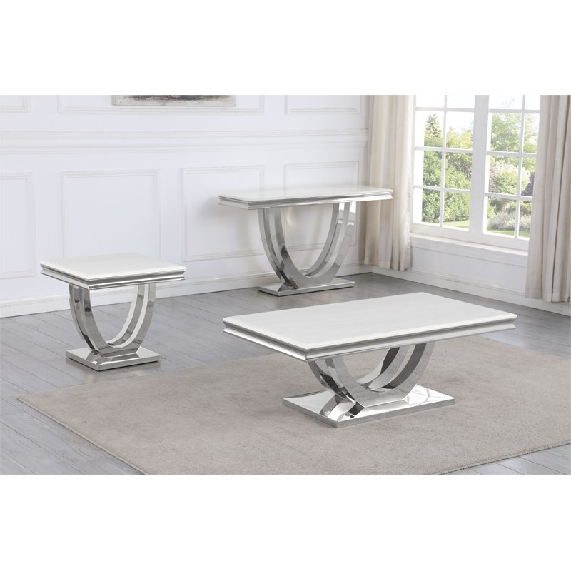Terracotta Silver Square Faux Marble End Table
