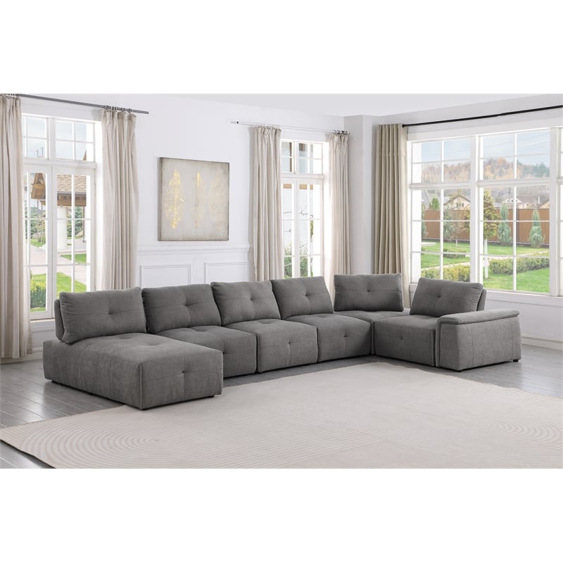 Best Master Maxine Linen Fabric Upholstered Chaise in Gray
