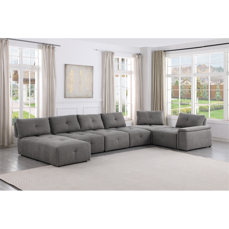 Best Master Maxine Linen Fabric Upholstered Chaise in Gray