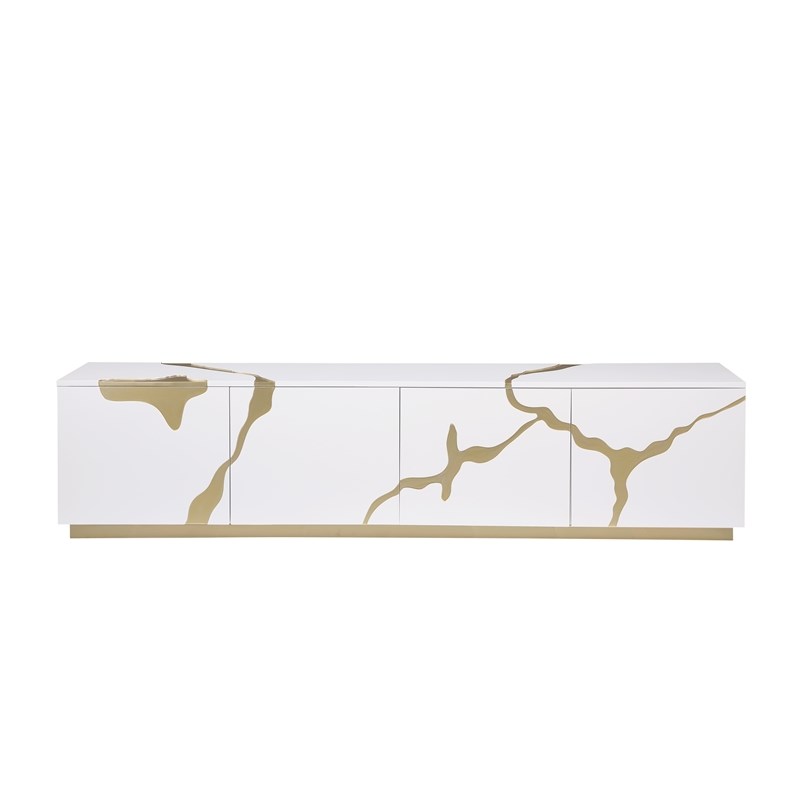 Sanford White High Gloss Wood with Gold Accent Modern TV Stand