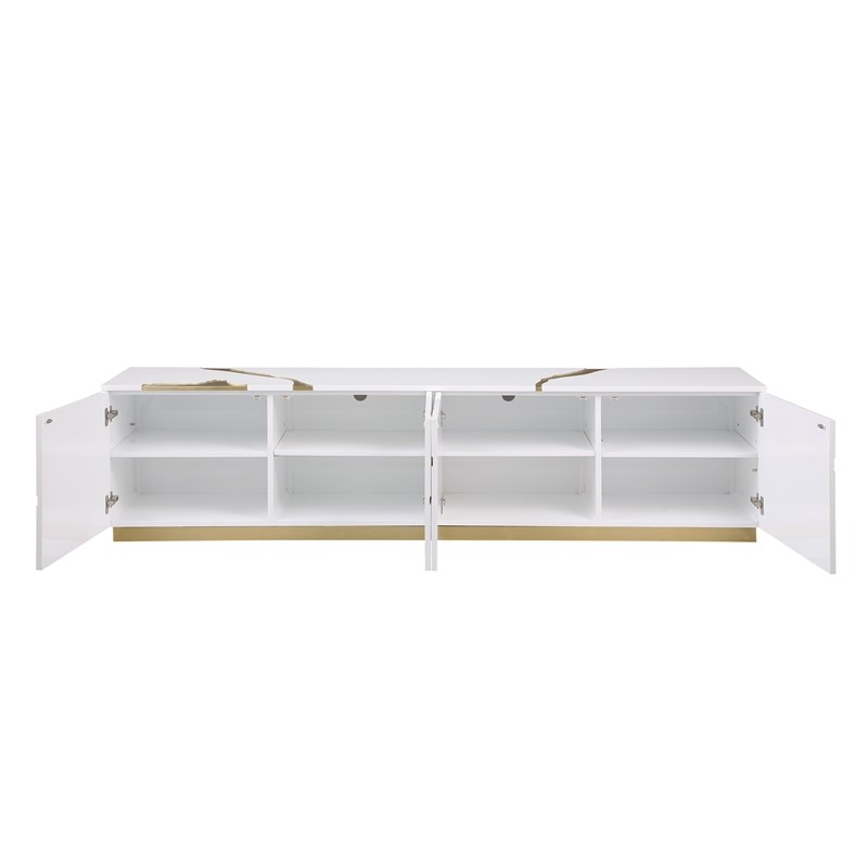 Sanford White High Gloss Wood with Gold Accent Modern TV Stand