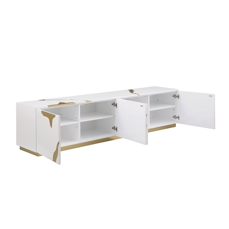 Sanford White High Gloss Wood with Gold Accent Modern TV Stand