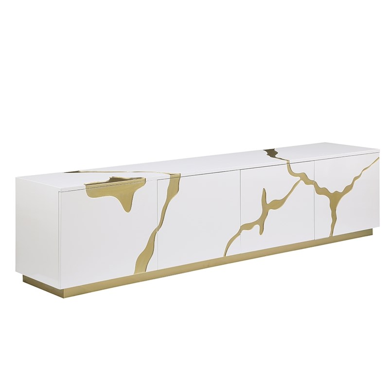 Sanford White High Gloss Wood with Gold Accent Modern TV Stand