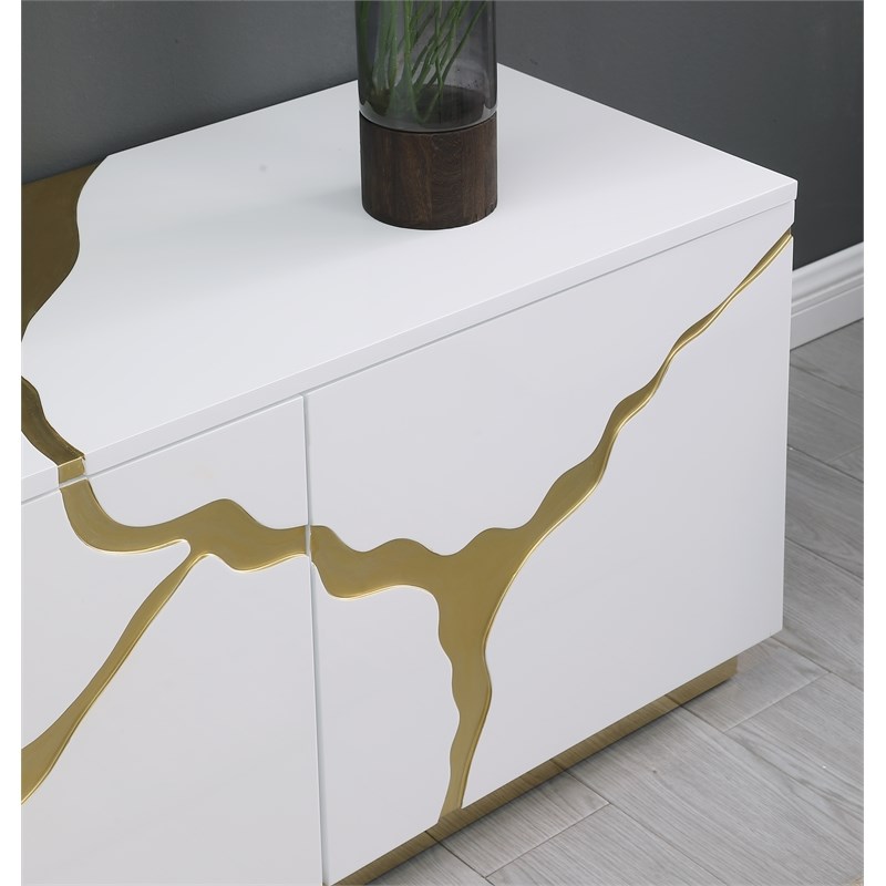 Sanford White High Gloss Wood with Gold Accent Modern TV Stand