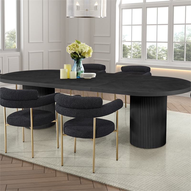 Dobby Mid-Century Modern Extendable Oval Wooden Dining Table (Black)