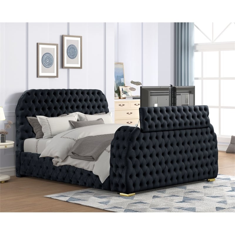 Best Master Furniture Brielle Velvet Bed Frame (Eastern King/Black)