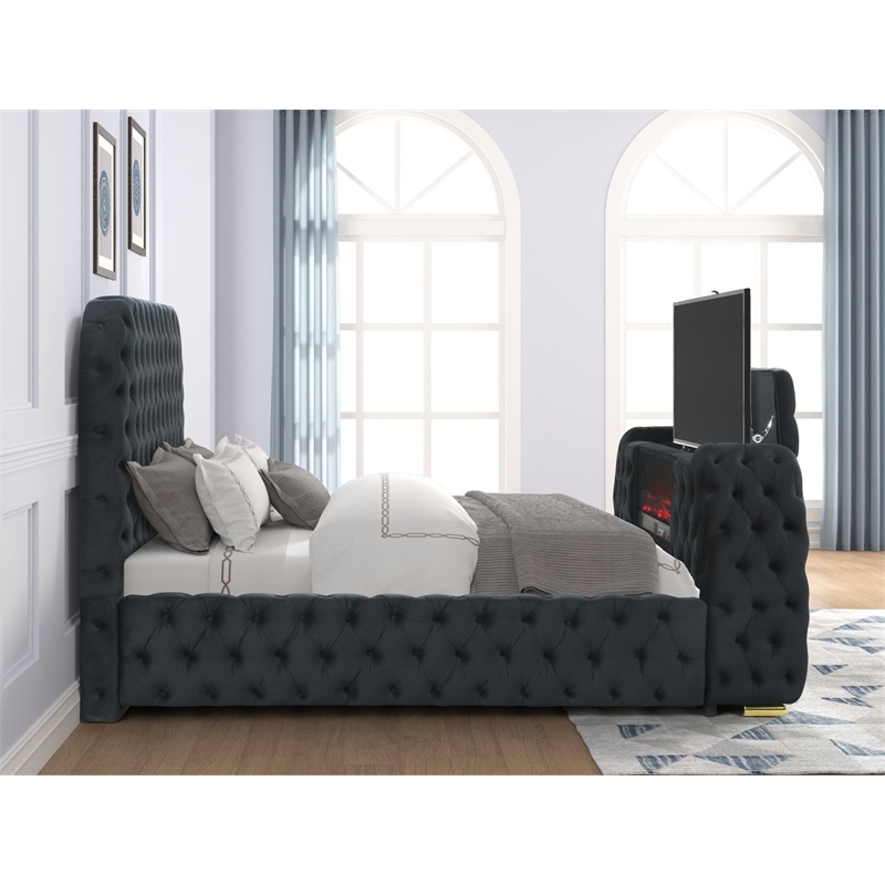 Best Master Furniture Brielle Velvet Bed Frame (Eastern King/Black)