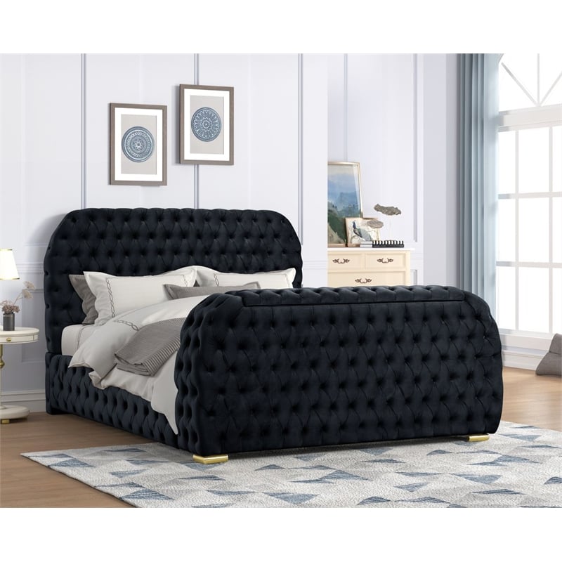 Best Master Furniture Brielle Velvet Bed Frame (Queen/Black)