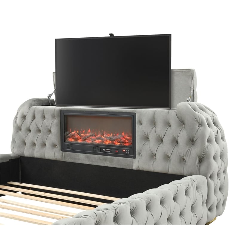 Best Master Furniture Brielle Velvet Bed Frame (California King/Gray)