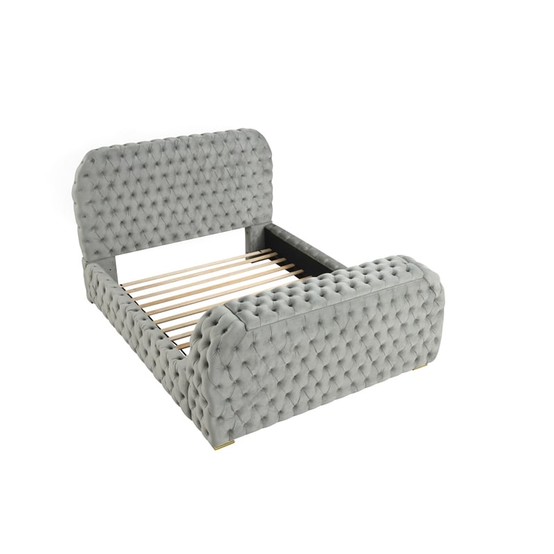 Best Master Furniture Brielle Velvet Bed Frame (Eastern King/Gray)