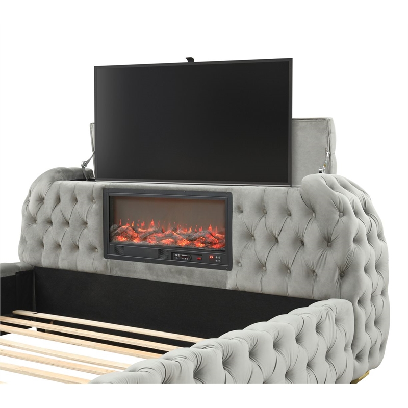 Best Master Furniture Brielle Velvet Bed Frame (Eastern King/Gray)