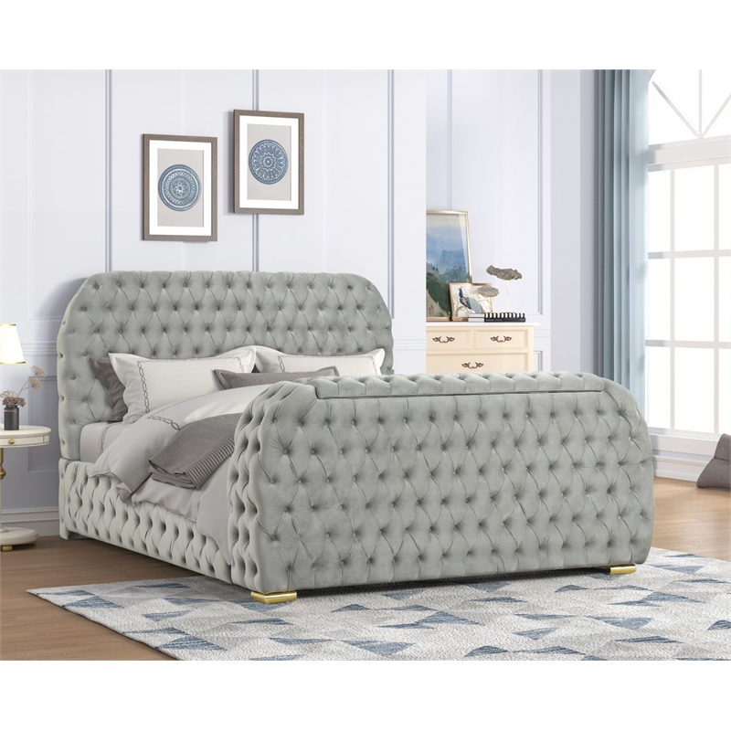 Best Master Furniture Brielle Velvet Bed Frame (Queen/Gray)