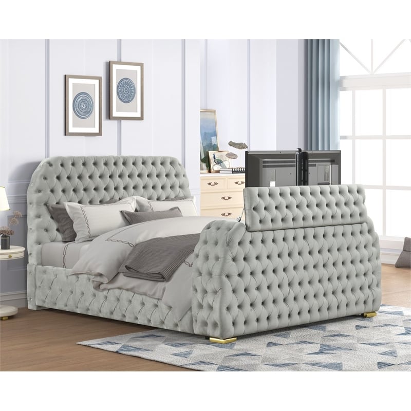 Best Master Furniture Brielle Velvet Bed Frame (Queen/Gray)