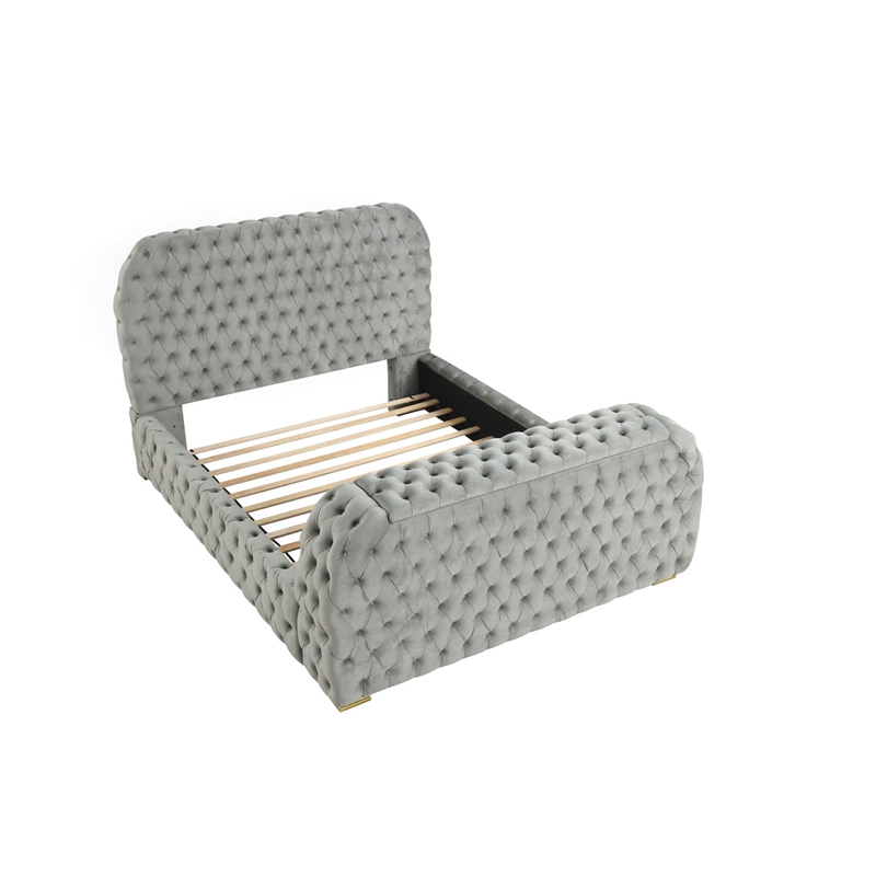 Best Master Furniture Brielle Velvet Bed Frame (Queen/Gray)