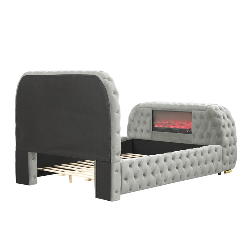 Best Master Furniture Brielle Velvet Bed Frame (Queen/Gray)