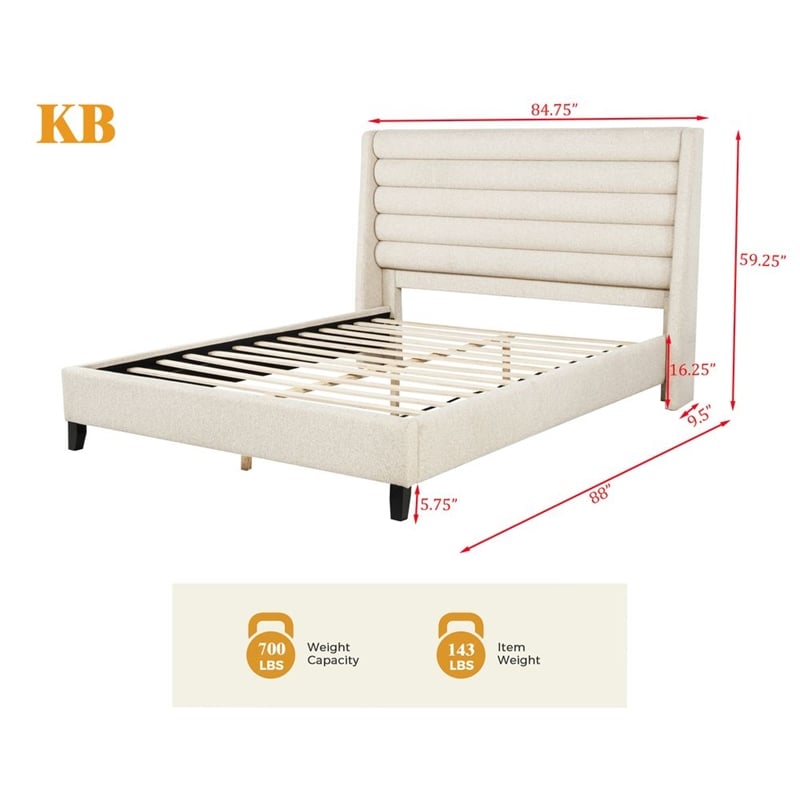 Best Master Furniture Tlerae Modern Upholstered Bed Frame (Eastern King/ Oat)