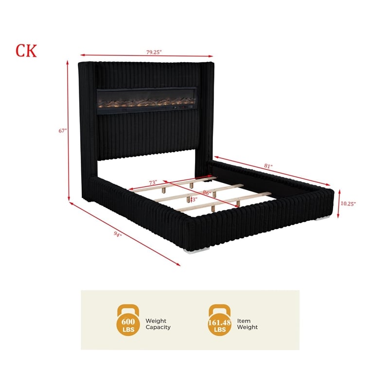 Best Master Furniture Uphoria Rabbit Velvet Bed Frame (California King/ Black)