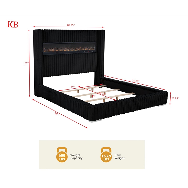 Best Master Furniture Uphoria Rabbit Velvet Bed Frame (Eastern King/ Black)