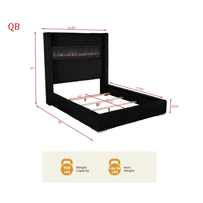 Best Master Furniture Uphoria Rabbit Velvet Bed Frame (Queen/ Black)