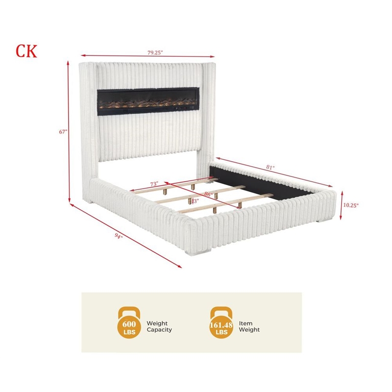 Best Master Furniture Uphoria Rabbit Velvet Bed Frame (California King/ Cream)