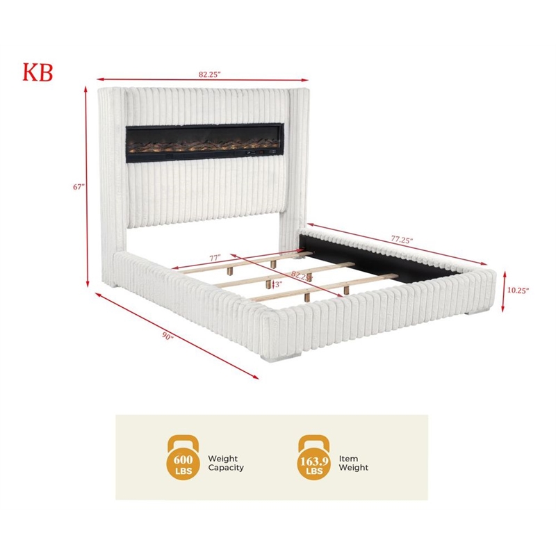 Best Master Furniture Uphoria Rabbit Velvet Bed Frame (Eastern King/ Cream)