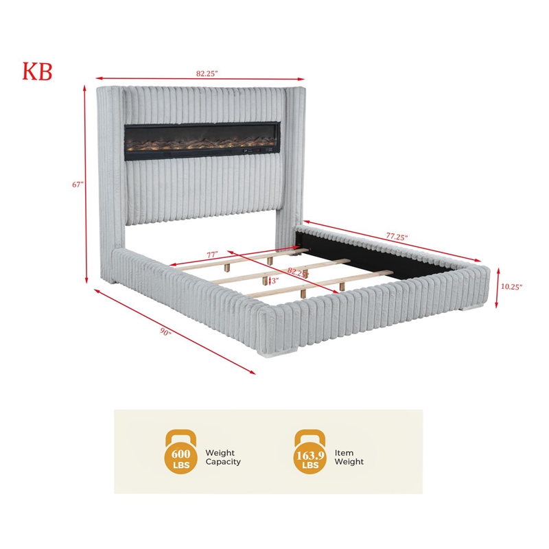 Best Master Furniture Uphoria Rabbit Velvet Bed Frame (Eastern King/ Gray)