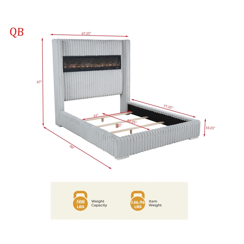 Best Master Furniture Uphoria Rabbit Velvet Bed Frame (Queen/ Gray)