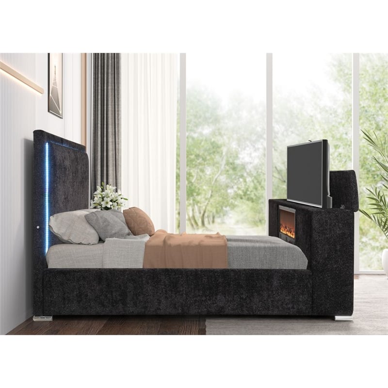 Best Master Furniture Yureya Starry Fabric Bed Frame (California King/ Black)